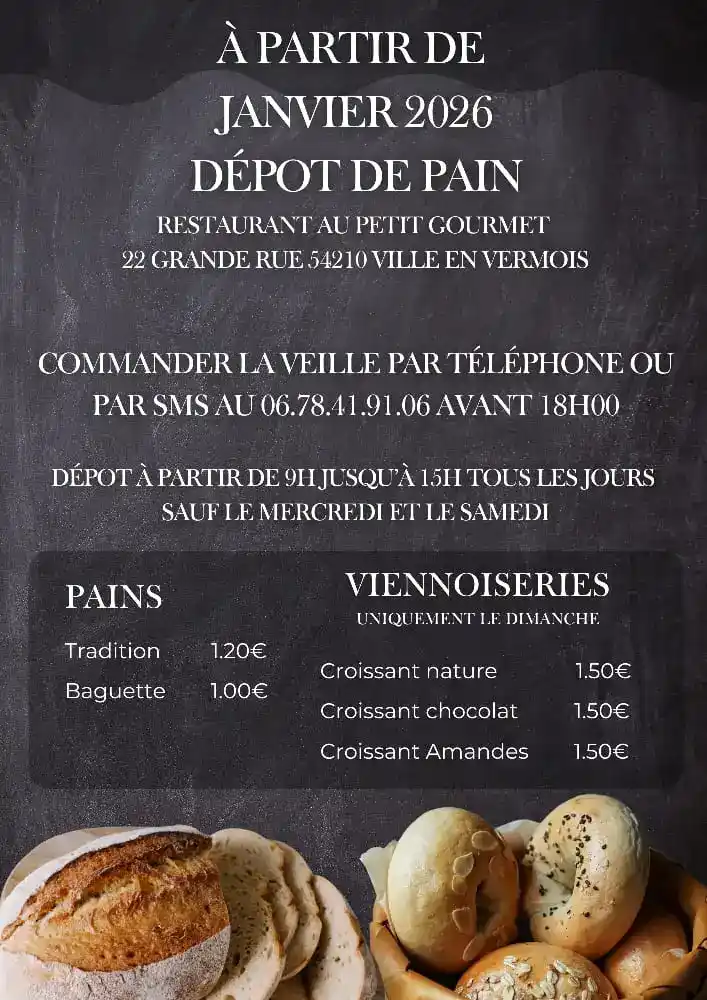 Affiche du dépôt de pain au restaurant Au Petit Gourmet